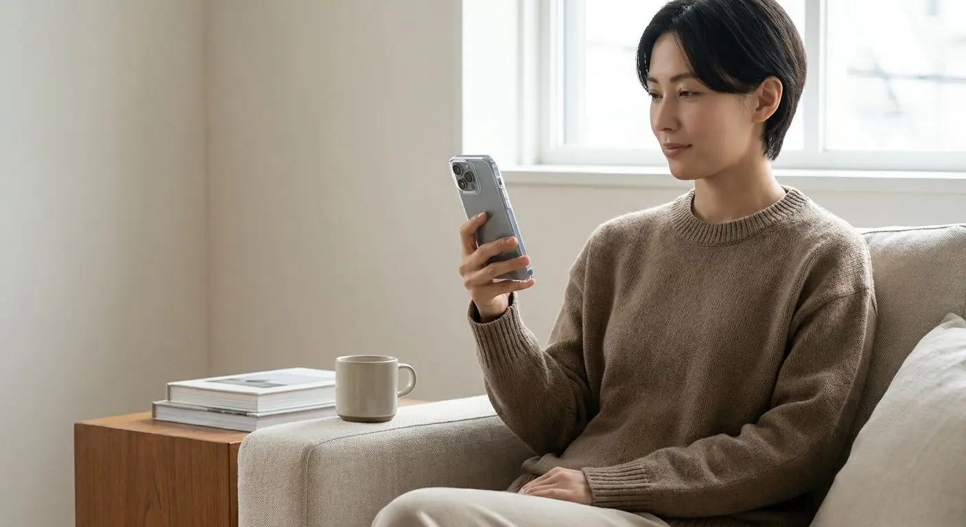 Adult mobile user in calm setting focusing on responsible play