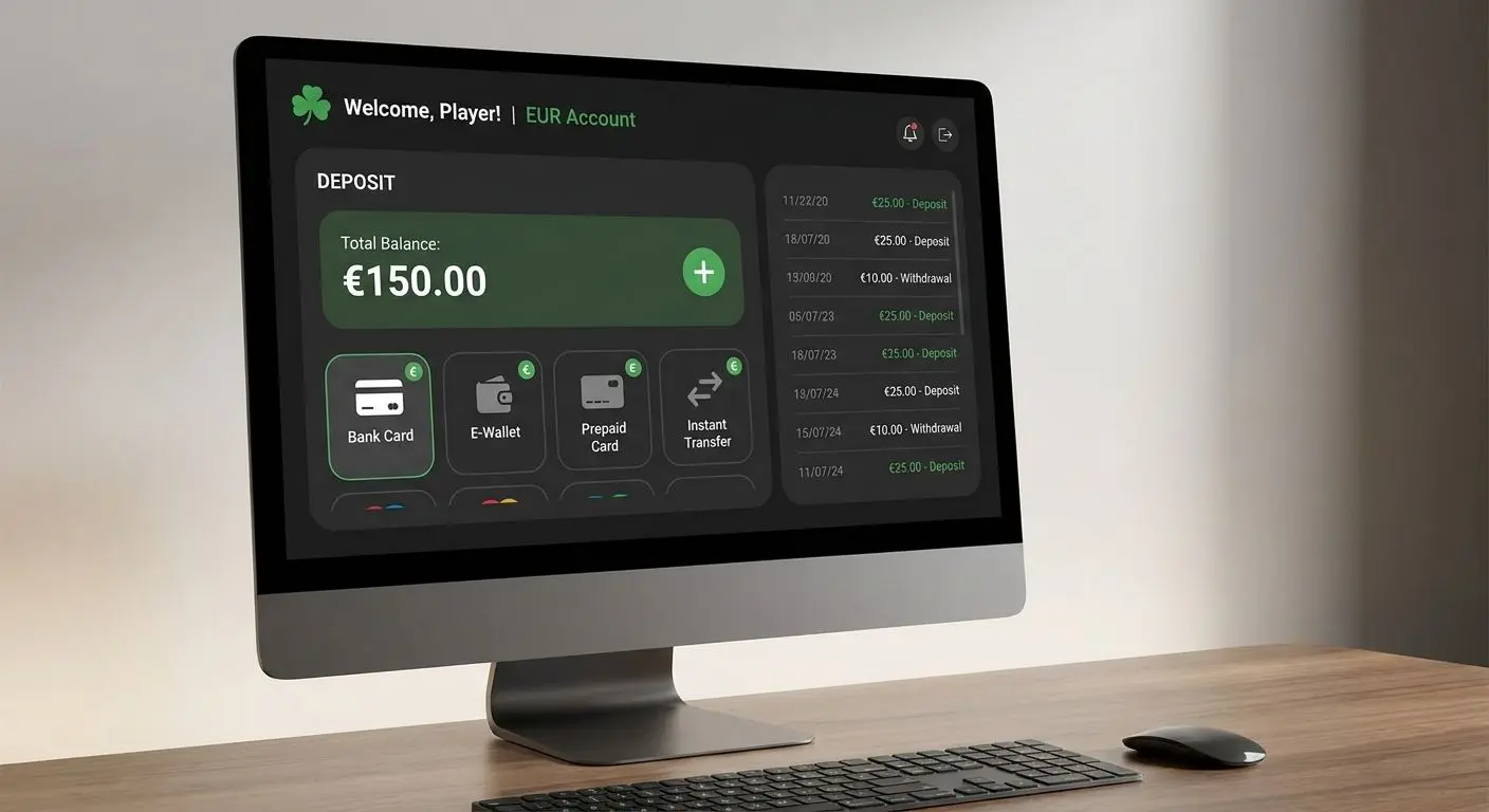Online cashier interface with euro payment options for Irish players