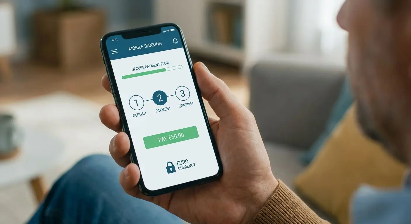 Player making a deposit on smartphone with simple payment steps