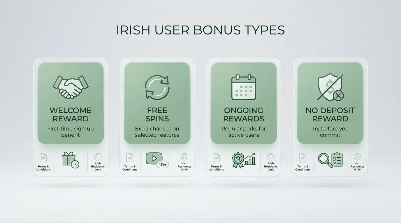 Different bonus types for Irish players with transparent conditions