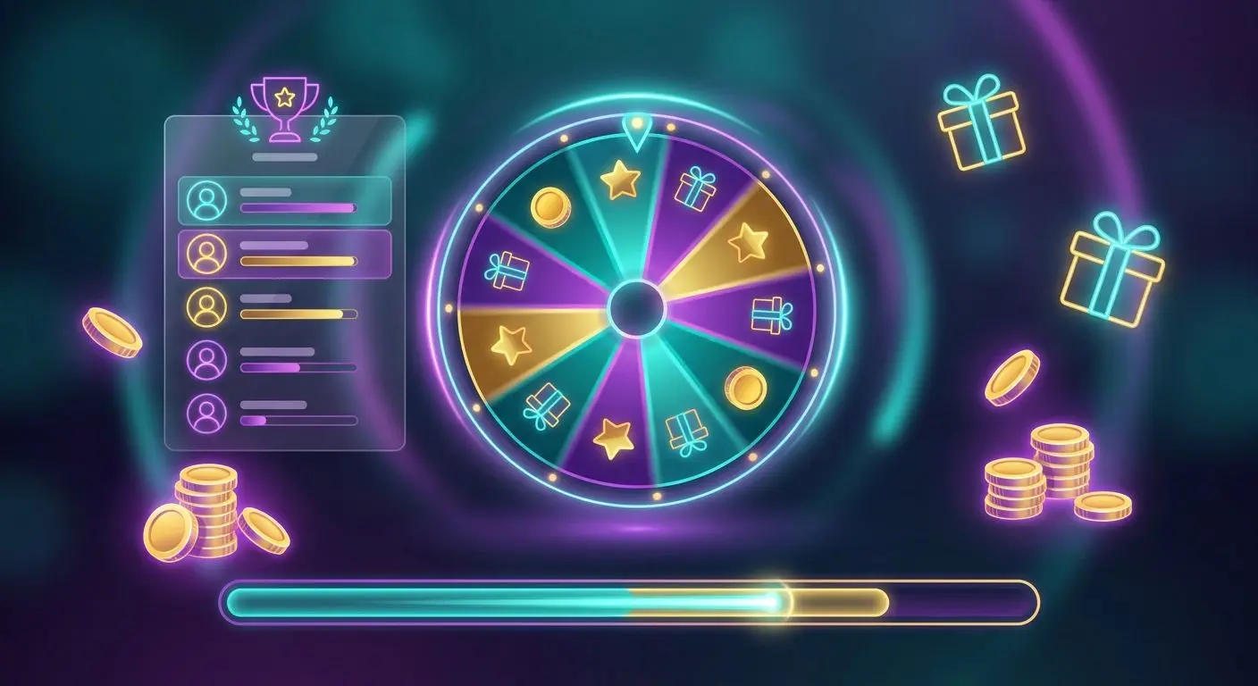 Dynamic illustration of reward wheel tournaments and progress levels