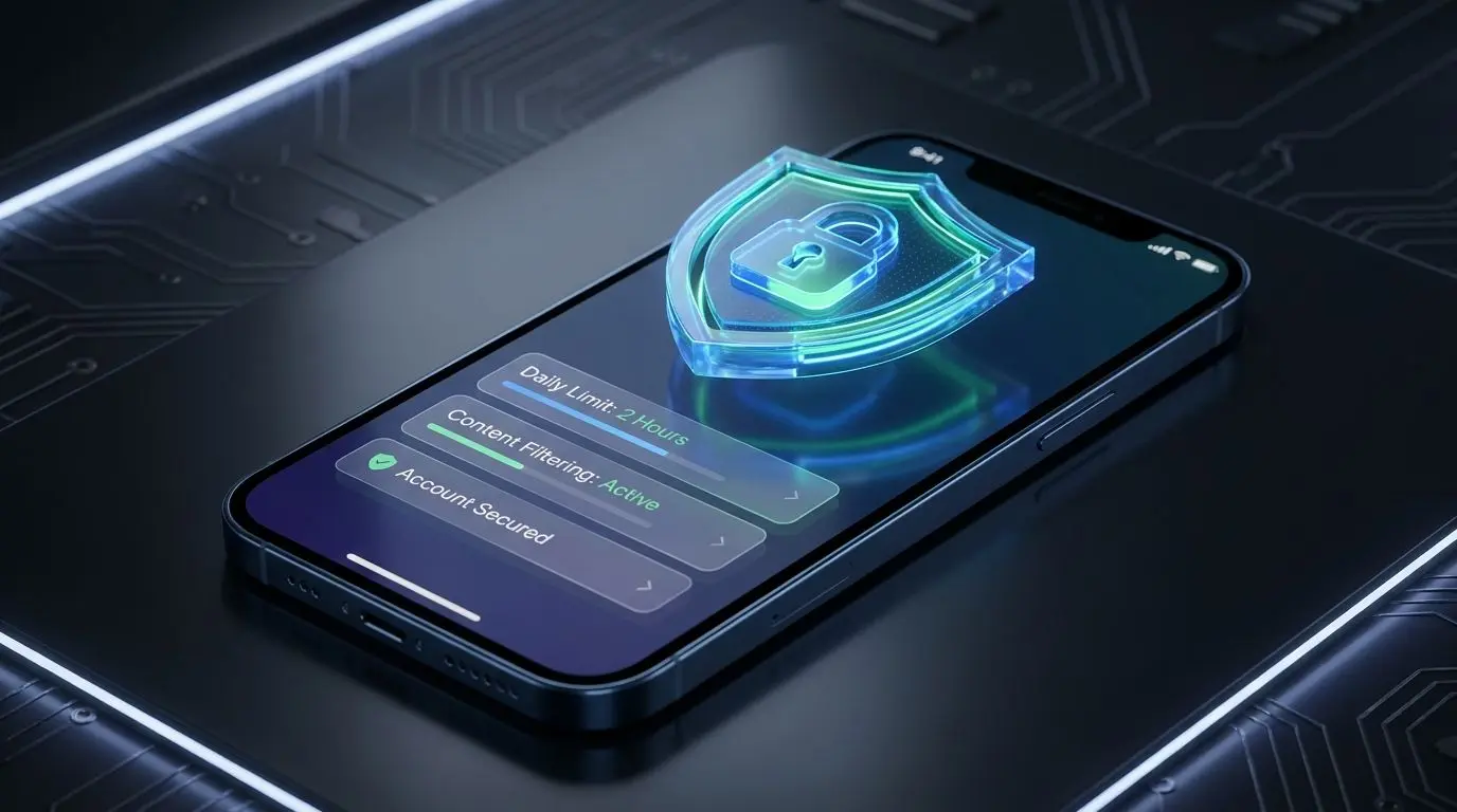 Safe and Secure Mobile Play Smartphone with shield and lock icons representing secure mobile play controls
