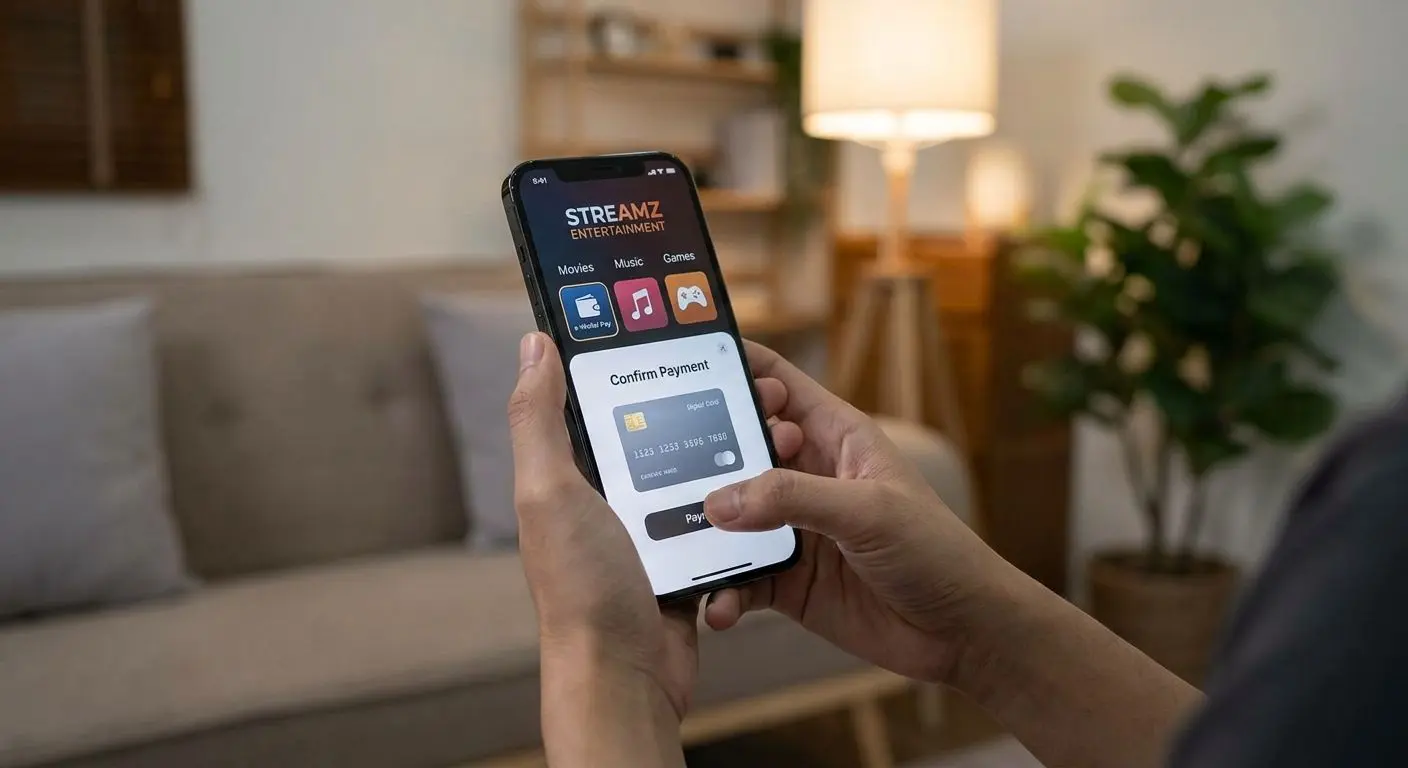 Mobile user making an e-wallet payment on a phone during online play
