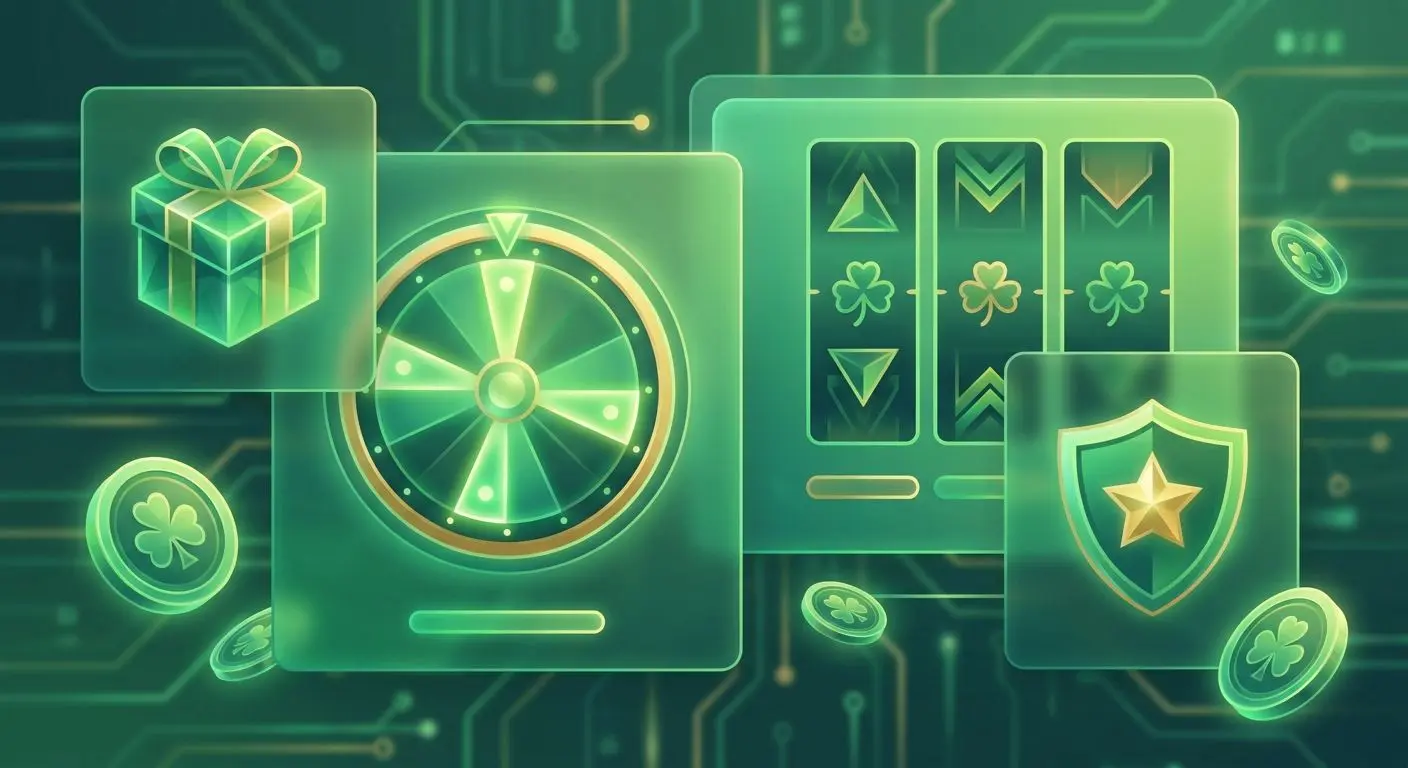 Illustration of free spins, reward icons and wheel-style promo tools