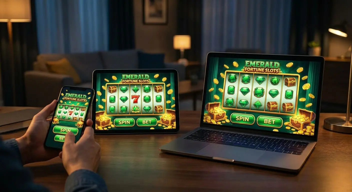 PlayOJO slots shown across smartphone tablet and laptop