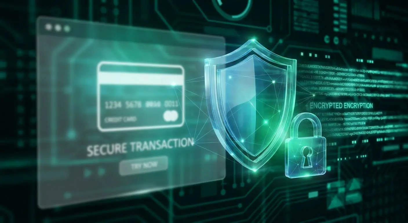 Secure online payment withdrawals illustration Shield and lock visual representing secure online payment withdrawals